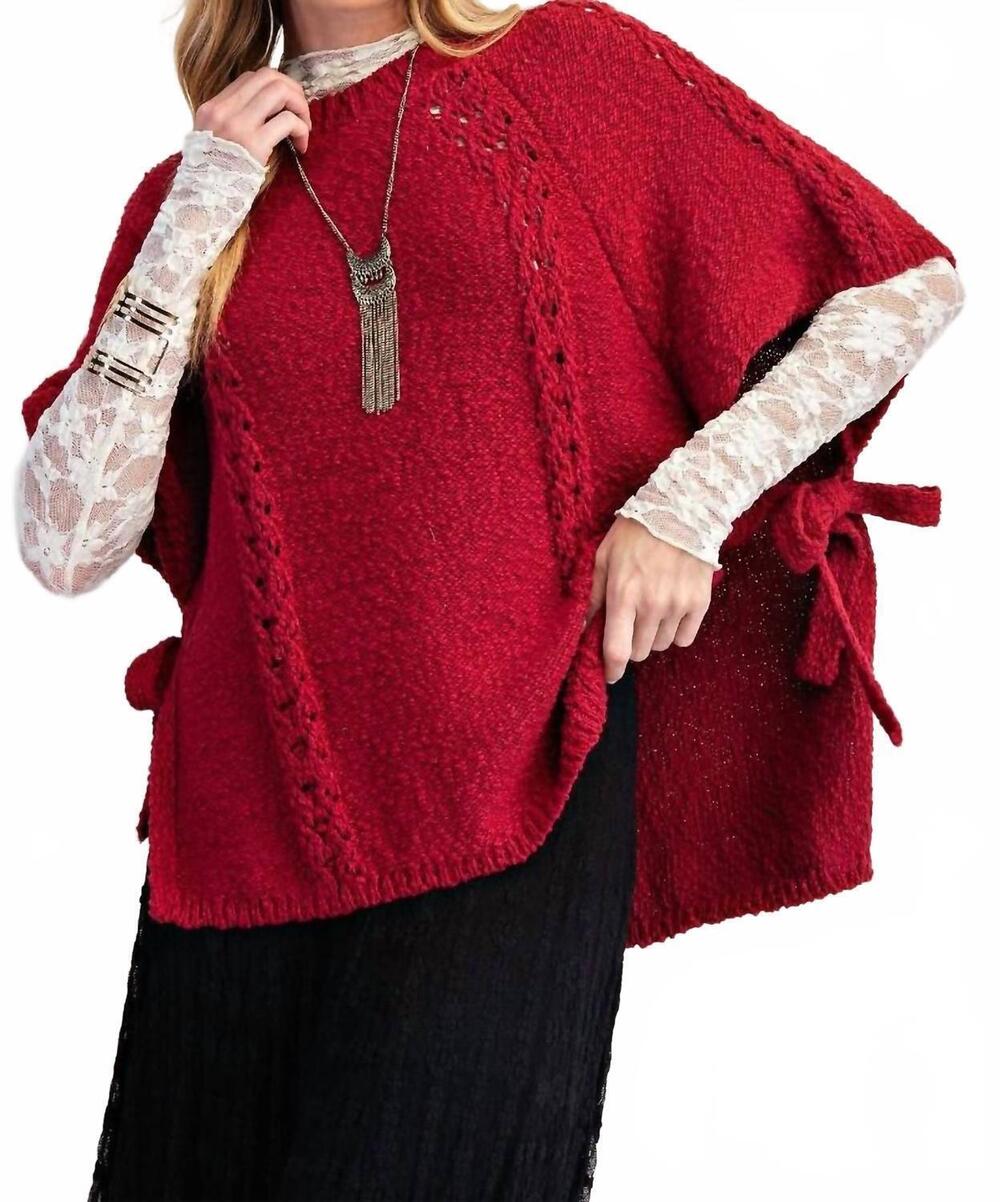 NEW EASEL half sleeves knitted sweater poncho in red